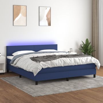 vidaXL Lova su spyruoklėmis/čiužiniu/LED, mėlyna, 160x200 cm, audinys