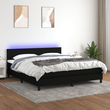 vidaXL Lova su spyruoklėmis/čiužiniu/LED, juoda, 180x200 cm, audinys