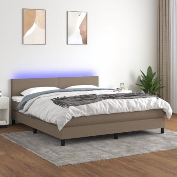 vidaXL Lova su spyruoklėmis/čiužiniu/LED, taupe, 180x200 cm, audinys