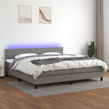 vidaXL Lova su spyruoklėmis/čiužiniu/LED, pilka, 200x200 cm, audinys