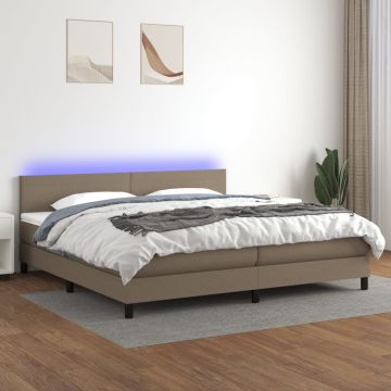 vidaXL Lova su spyruoklėmis/čiužiniu/LED, taupe, 200x200 cm, audinys