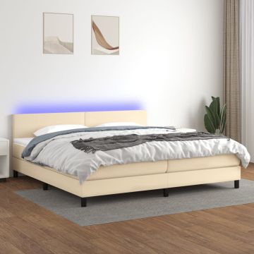 vidaXL Lova su spyruoklėmis/čiužiniu/LED, kreminė, 200x200 cm, audinys