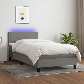 vidaXL Lova su spyruoklėmis/čiužiniu/LED, pilka, 90x200 cm, audinys