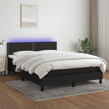 vidaXL Lova su spyruoklėmis/čiužiniu/LED, juoda, 140x190 cm, audinys