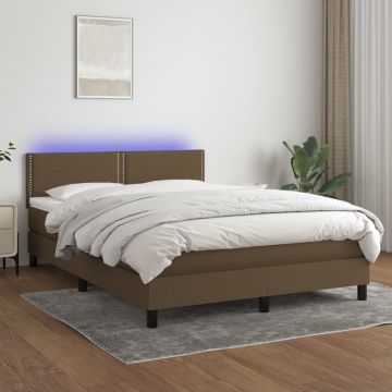 vidaXL Lova su spyruoklėmis/čiužiniu/LED, ruda, 140x200 cm, audinys