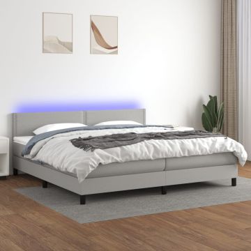vidaXL Lova su spyruoklėmis/čiužiniu/LED, pilka, 200x200 cm, audinys