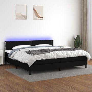 vidaXL Lova su spyruoklėmis/čiužiniu/LED, juoda, 200x200 cm, audinys