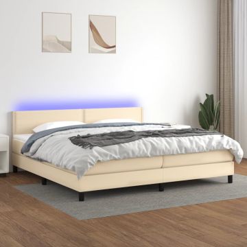 vidaXL Lova su spyruoklėmis/čiužiniu/LED, kreminė, 200x200 cm, audinys