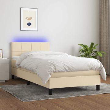 vidaXL Lova su spyruoklėmis/čiužiniu/LED, kreminė, 80x200cm, audinys