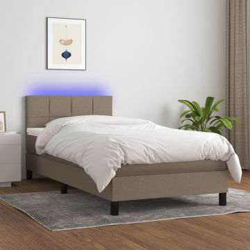 vidaXL Lova su spyruoklėmis/čiužiniu/LED, taupe, 90x200 cm, audinys