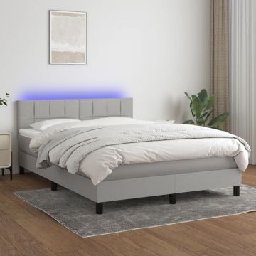 vidaXL Lova su spyruoklėmis/čiužiniu/LED, pilka, 140x190 cm, audinys