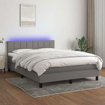 vidaXL Lova su spyruoklėmis/čiužiniu/LED, pilka, 140x200 cm, audinys