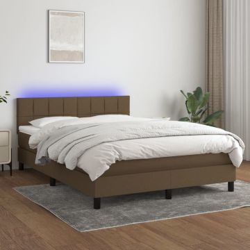 vidaXL Lova su spyruoklėmis/čiužiniu/LED, ruda, 140x200 cm, audinys