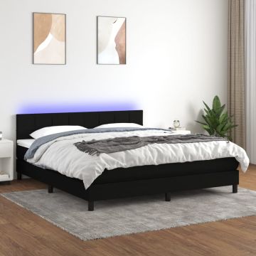vidaXL Lova su spyruoklėmis/čiužiniu/LED, juoda, 180x200 cm, audinys