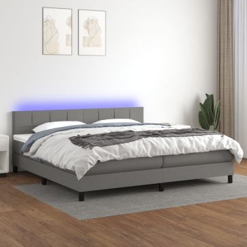 vidaXL Lova su spyruoklėmis/čiužiniu/LED, pilka, 200x200 cm, audinys