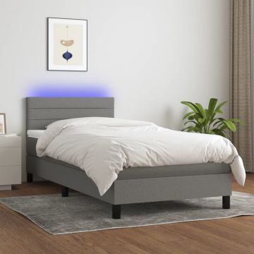 vidaXL Lova su spyruoklėmis/čiužiniu/LED, pilka, 90x190 cm, audinys