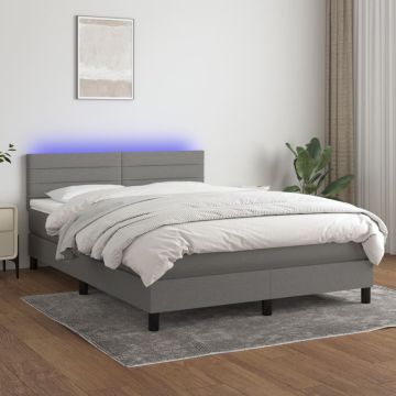 vidaXL Lova su spyruoklėmis/čiužiniu/LED, pilka, 140x190 cm, audinys