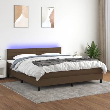 vidaXL Lova su spyruoklėmis/čiužiniu/LED, ruda, 160x200 cm, audinys
