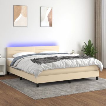 vidaXL Lova su spyruoklėmis/čiužiniu/LED, kreminė, 180x200 cm, audinys