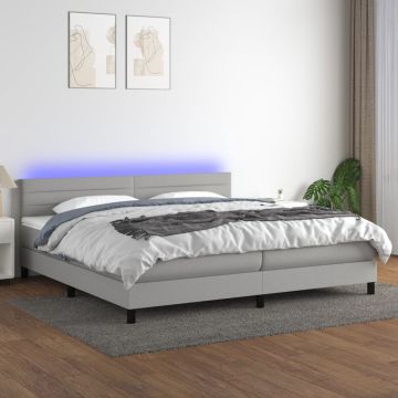vidaXL Lova su spyruoklėmis/čiužiniu/LED, pilka, 200x200 cm, audinys