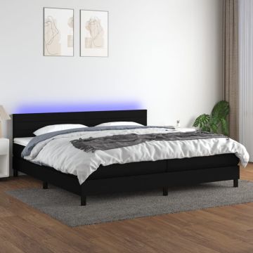 vidaXL Lova su spyruoklėmis/čiužiniu/LED, juoda, 200x200 cm, audinys