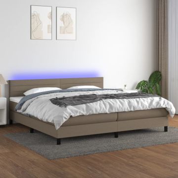 vidaXL Lova su spyruoklėmis/čiužiniu/LED, taupe, 200x200 cm, audinys