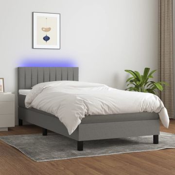 vidaXL Lova su spyruoklėmis/čiužiniu/LED, pilka, 90x190 cm, audinys