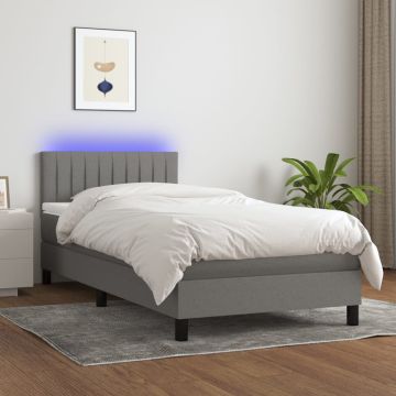 vidaXL Lova su spyruoklėmis/čiužiniu/LED, pilka, 90x200 cm, audinys