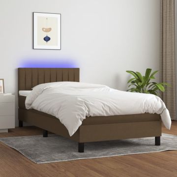 vidaXL Lova su spyruoklėmis/čiužiniu/LED, ruda, 90x200cm, audinys