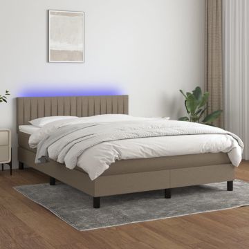 vidaXL Lova su spyruoklėmis/čiužiniu/LED, taupe, 140x190 cm, audinys