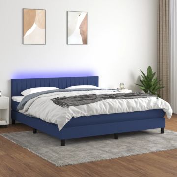 vidaXL Lova su spyruoklėmis/čiužiniu/LED, mėlyna, 160x200 cm, audinys