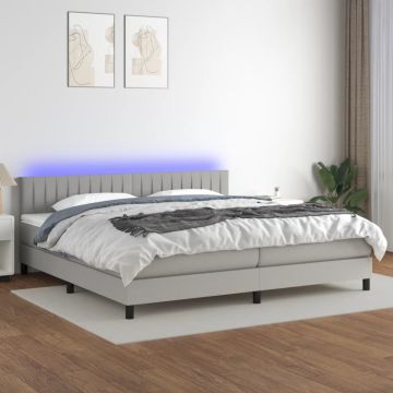 vidaXL Lova su spyruoklėmis/čiužiniu/LED, pilka, 200x200 cm, audinys