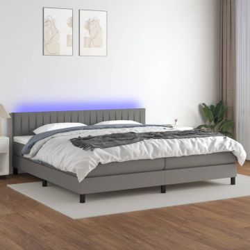 vidaXL Lova su spyruoklėmis/čiužiniu/LED, pilka, 200x200 cm, audinys