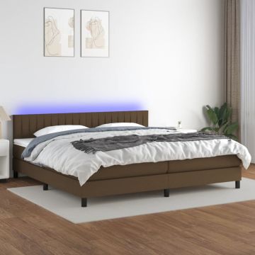 vidaXL Lova su spyruoklėmis/čiužiniu/LED, ruda, 200x200 cm, audinys