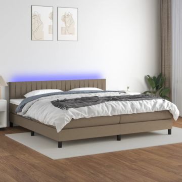vidaXL Lova su spyruoklėmis/čiužiniu/LED, taupe, 200x200 cm, audinys