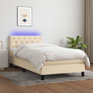 vidaXL Lova su spyruoklėmis/čiužiniu/LED, kreminė, 80x200cm, audinys