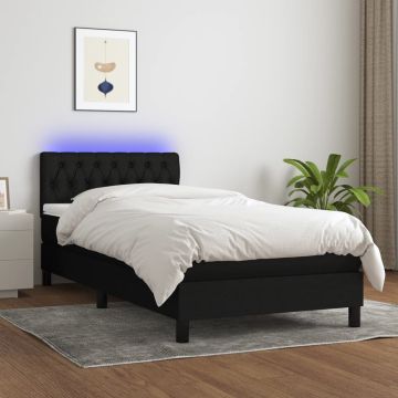 vidaXL Lova su spyruoklėmis/čiužiniu/LED, juoda, 90x190 cm, audinys