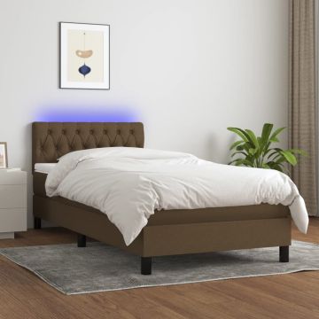 vidaXL Lova su spyruoklėmis/čiužiniu/LED, ruda, 90x200cm, audinys