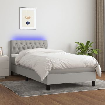 vidaXL Lova su spyruoklėmis/čiužiniu/LED, pilka, 100x200 cm, audinys