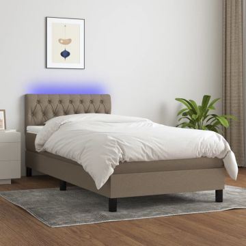 vidaXL Lova su spyruoklėmis/čiužiniu/LED, taupe, 100x200 cm, audinys