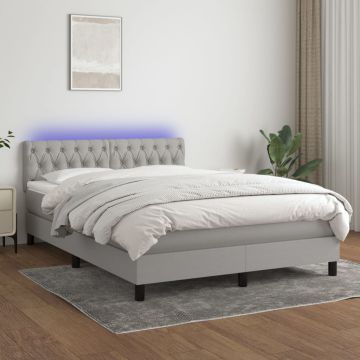 vidaXL Lova su spyruoklėmis/čiužiniu/LED, pilka, 140x190 cm, audinys
