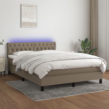 vidaXL Lova su spyruoklėmis/čiužiniu/LED, taupe, 140x190 cm, audinys