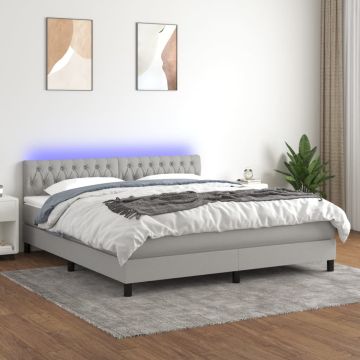 vidaXL Lova su spyruoklėmis/čiužiniu/LED, pilka, 160x200 cm, audinys