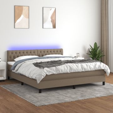 vidaXL Lova su spyruoklėmis/čiužiniu/LED, taupe, 160x200 cm, audinys