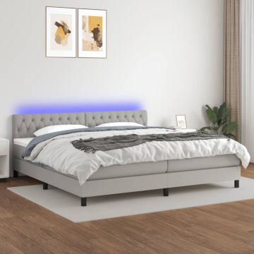 vidaXL Lova su spyruoklėmis/čiužiniu/LED, pilka, 200x200 cm, audinys