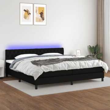 vidaXL Lova su spyruoklėmis/čiužiniu/LED, juoda, 200x200 cm, audinys