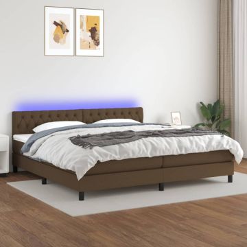 vidaXL Lova su spyruoklėmis/čiužiniu/LED, ruda, 200x200 cm, audinys