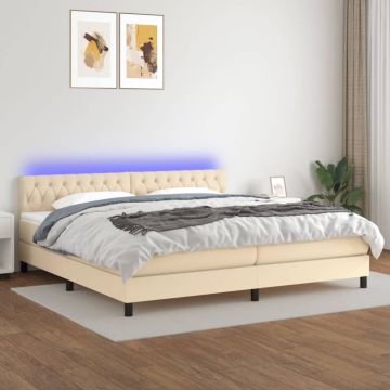 vidaXL Lova su spyruoklėmis/čiužiniu/LED, kreminė, 200x200 cm, audinys