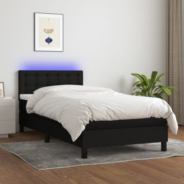 vidaXL Lova su spyruoklėmis/čiužiniu/LED, juoda, 90x190 cm, audinys