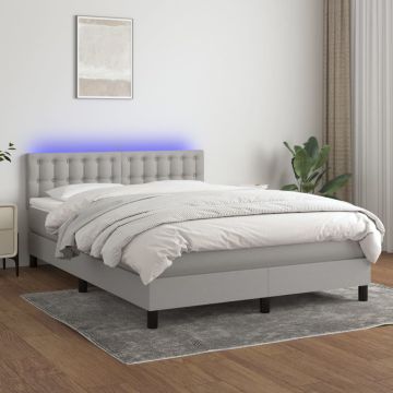 vidaXL Lova su spyruoklėmis/čiužiniu/LED, pilka, 140x200 cm, audinys
